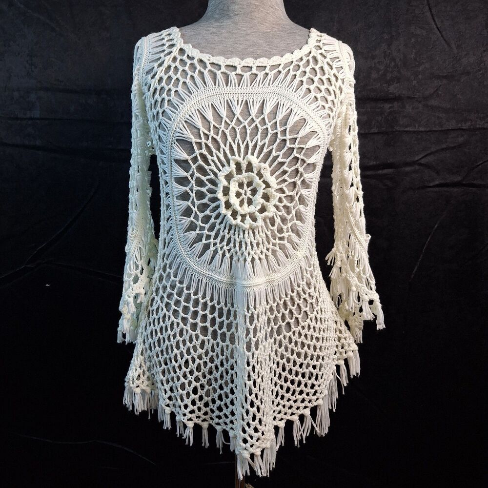 Vivid Importers Free Size White Crochet Beach Hippie Boho Whimsy White Witch
